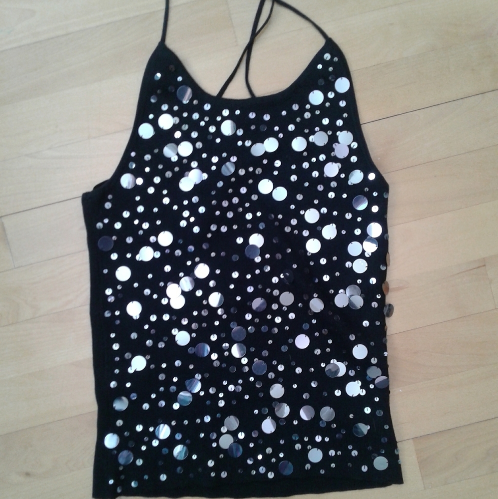 Black knit halter top with embellishments Sz XS worn once